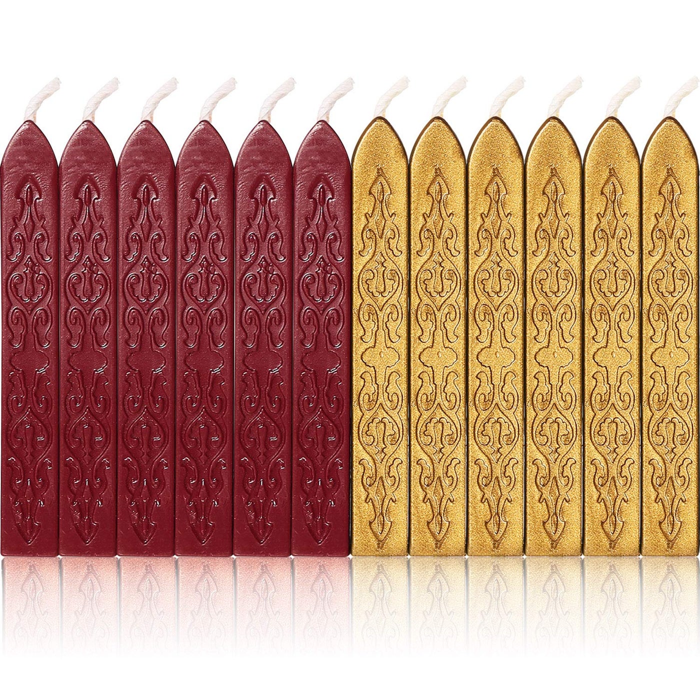 Bememo 12 Pieces Sealing Wax Sticks with Wicks Antique Fire Manuscript Sealing Wax for Stamp, Christmas Gift, Wedding Invitations, Packaging Decoration(Flashing Wine Red and Gold)
